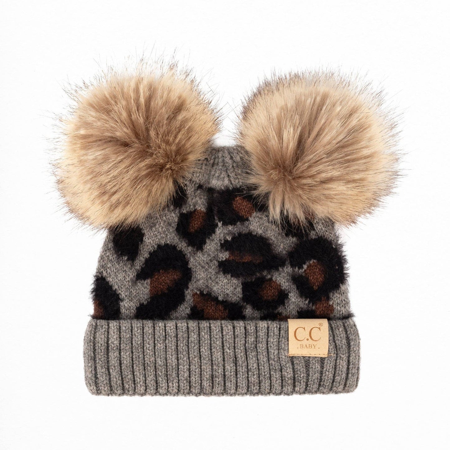 Baby Beanie in Grey Leopard || Fits Size NB - 9 Months || (Head Circumference 13" - 17")
