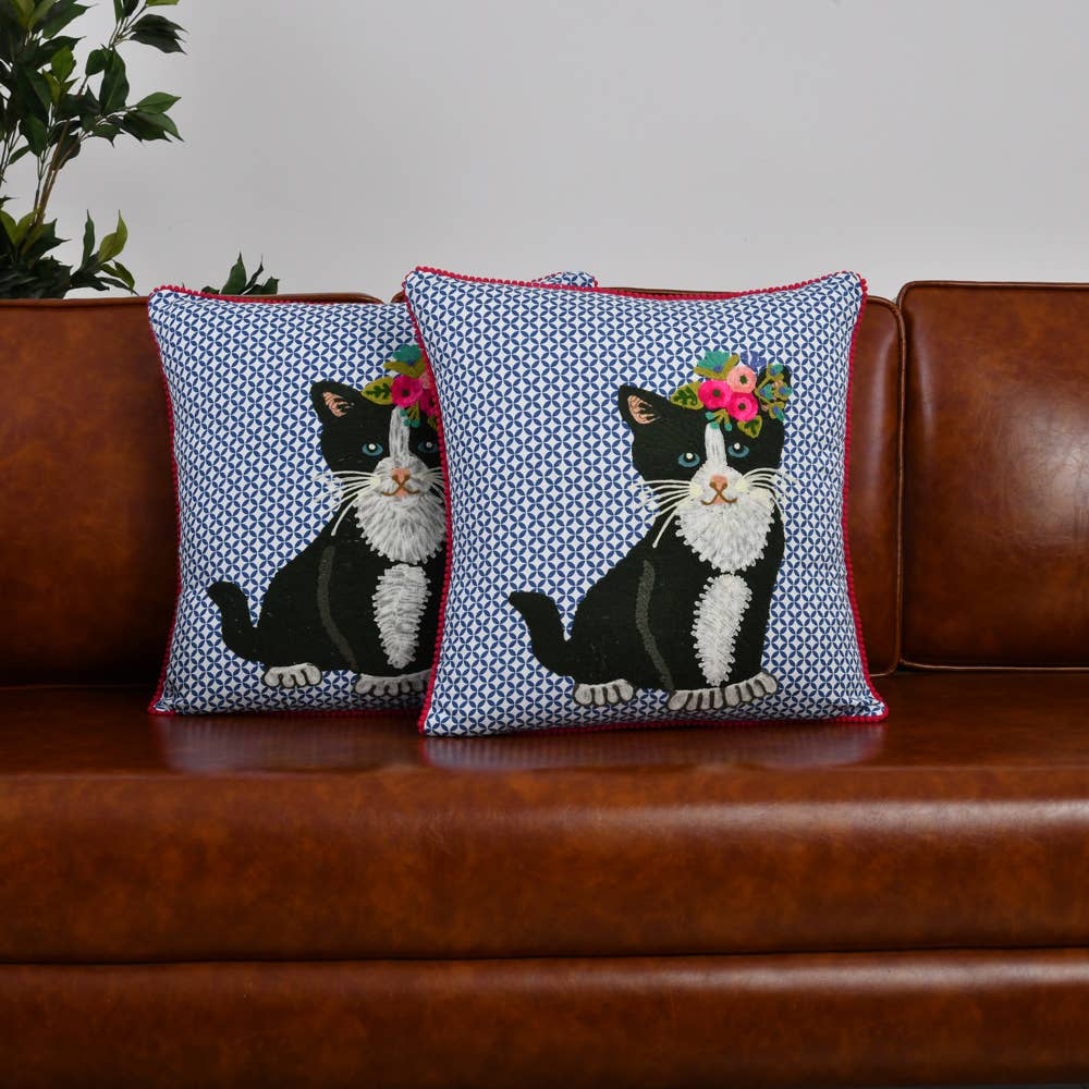 Blue Cat Pillow 18x18" - Single