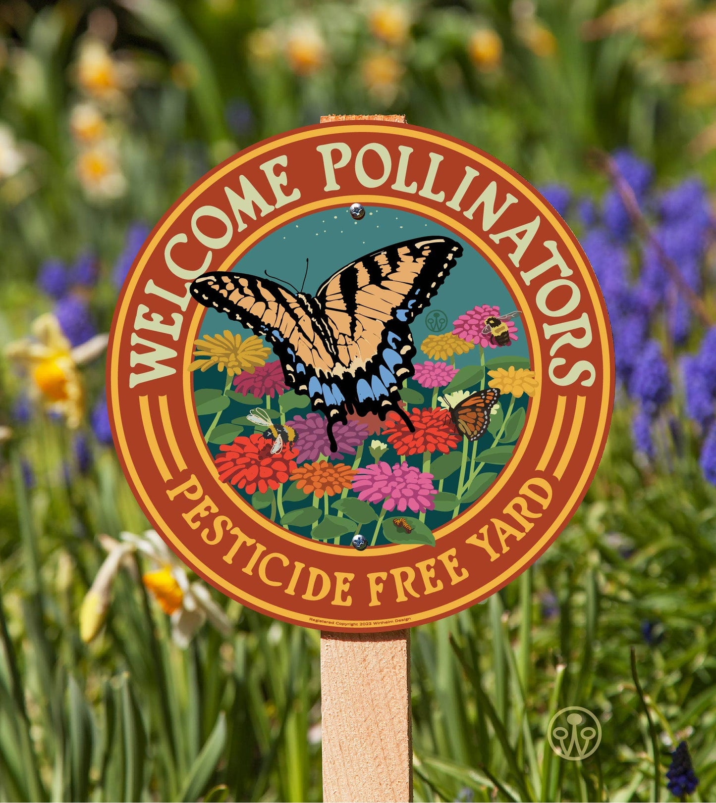 Welcome Pollinators -Swallowtail- Garden Sign: Wood Stake Not Included