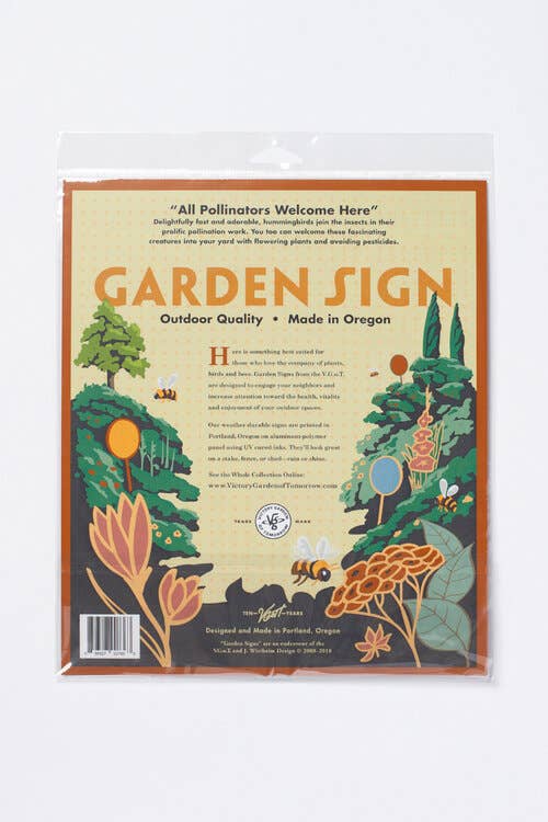 All Pollinators Welcome Here - Garden Sign: Wood Stake Not Included
