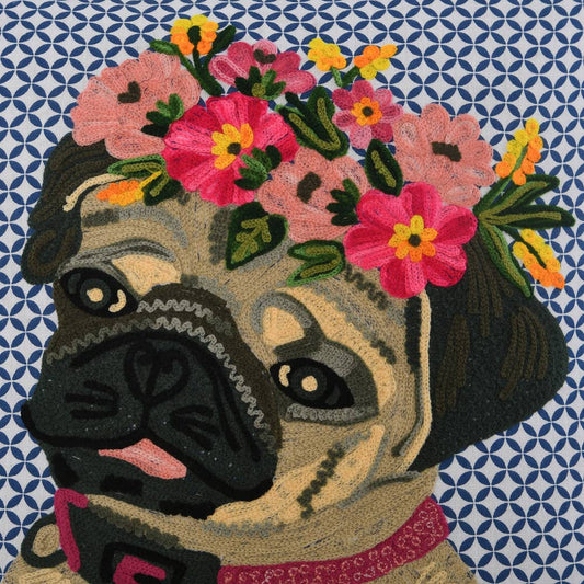 Pug Embroidered Pillow 18x18" - Single
