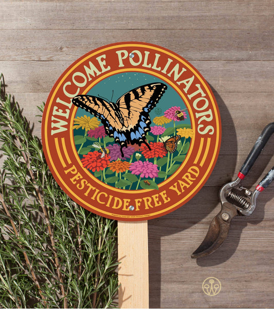 Welcome Pollinators -Swallowtail- Garden Sign: Wood Stake Not Included