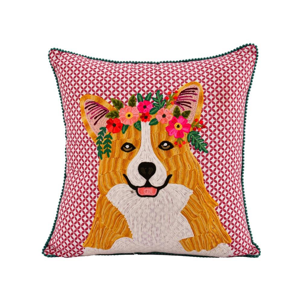 Royal Corgie Embroidery Pillows 18x18" - Single