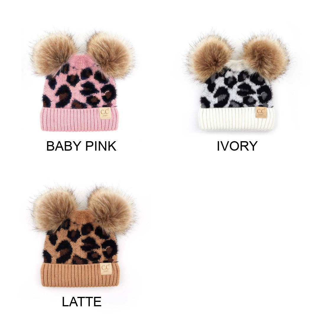 Kids Leopard Beanie in Ivory || Fits Size 1T - 4T || (Head Circumference 17" - 20”)