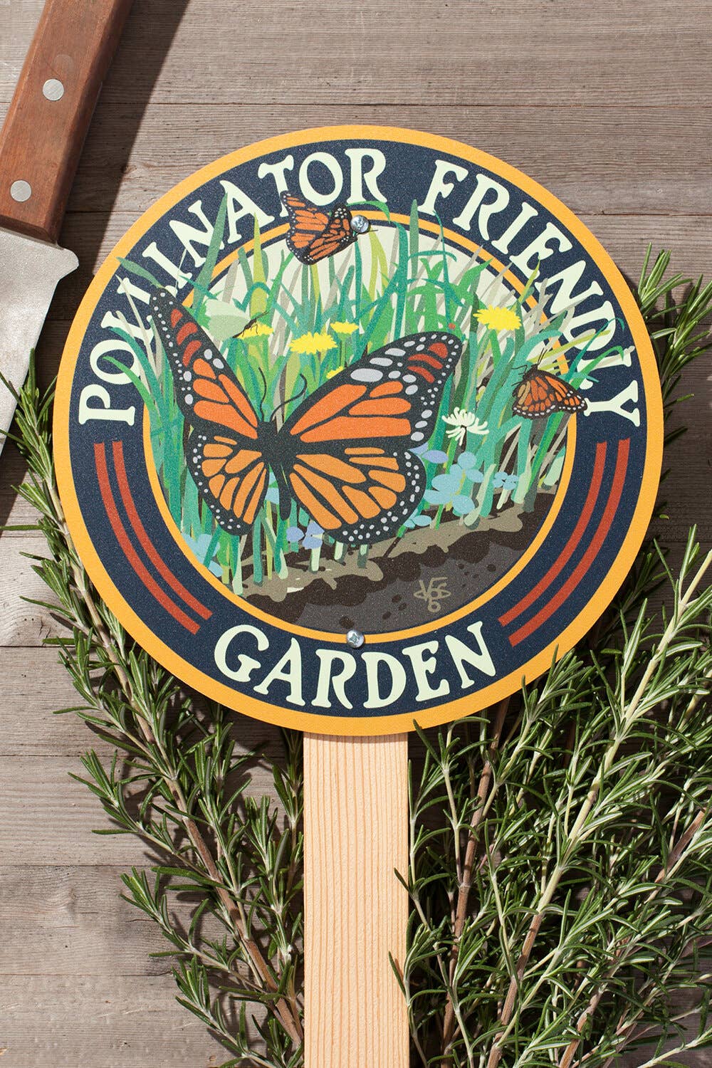 Butterfly Pollinator Friendly - Garden Sign: Wood Stake Not Included