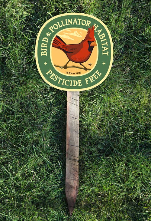 Cardinal Bird & Pollinator Habitat - Garden Sign: Wood Stake Not Included