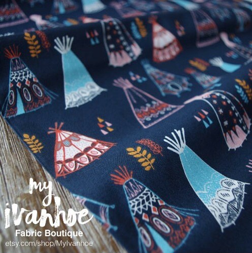 Quilt-Weight Poplin - Organic Cotton Fabric - Teepees Dusk - Wildland Collection by Miriam Bos
