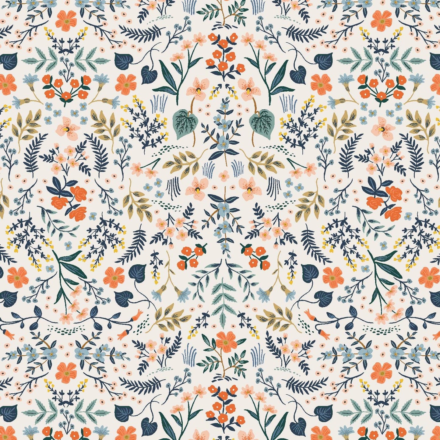 Rifle Paper Co. -  Bon Voyage - Wildwood White Metallic Fabric -  Cotton+Steel