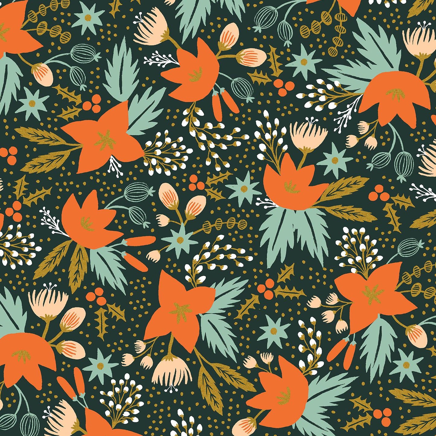Rifle Paper Co. - Poinsettia - Evergreen Metallic Fabric - Holiday Classics - Cotton+Steel