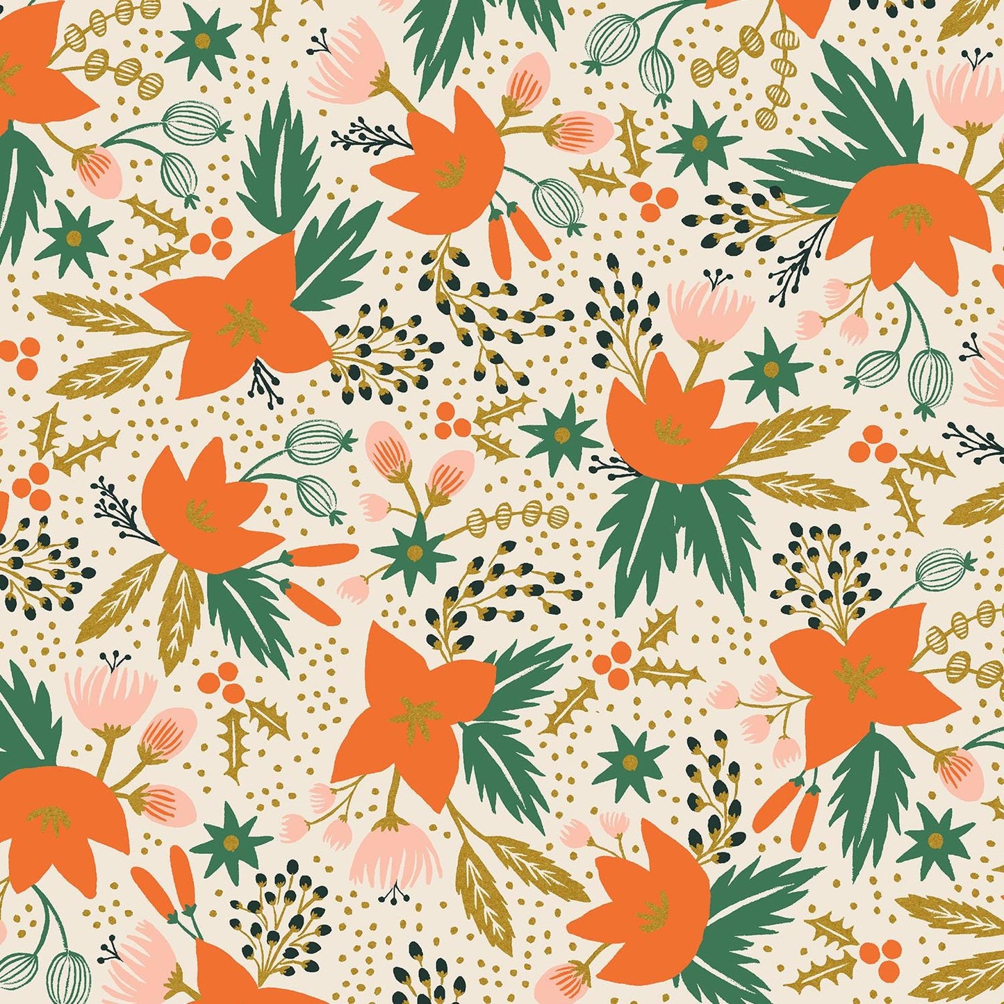 Rifle Paper Co. - Poinsettia - Cream Metallic Fabric - Holiday Classics - Cotton+Steel