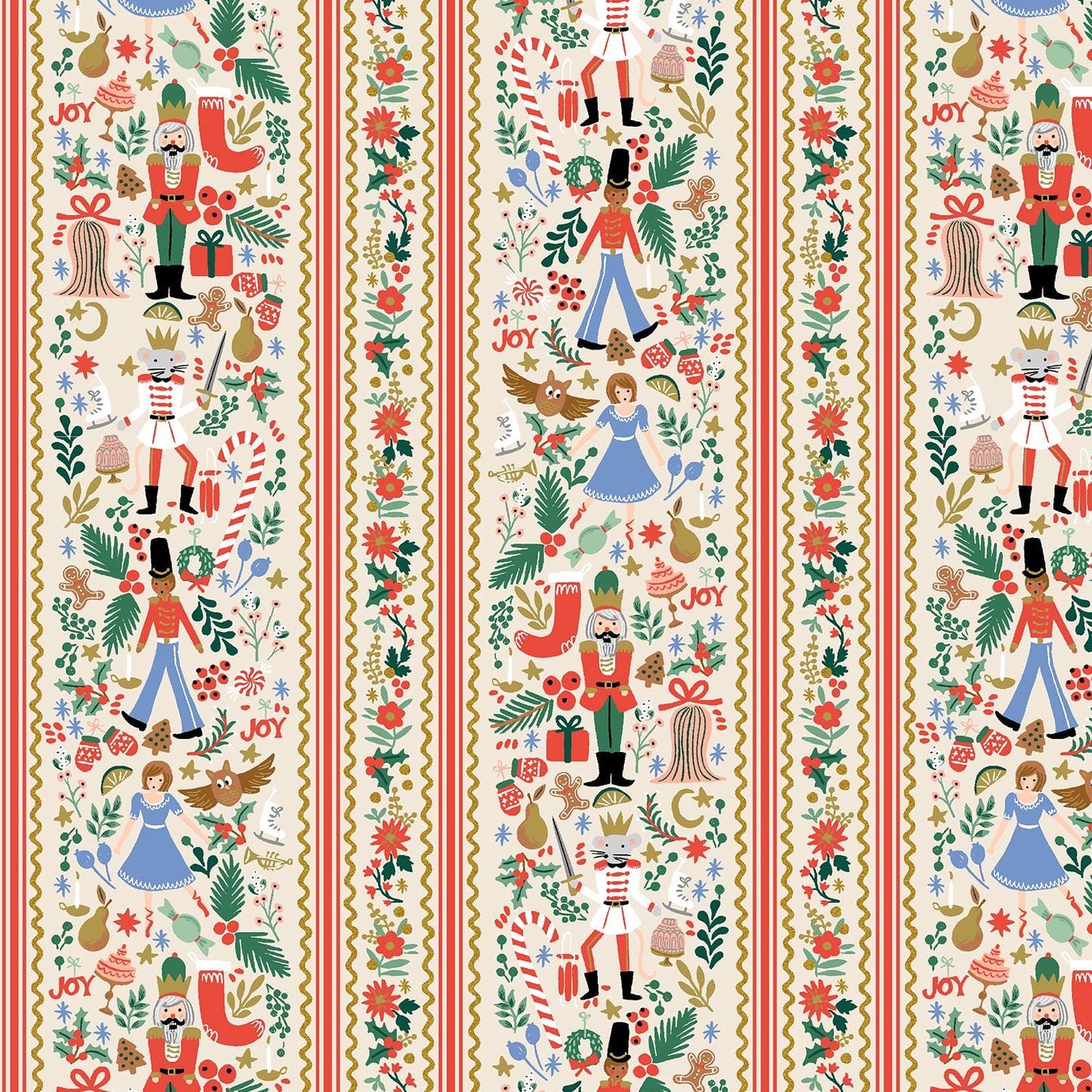 Rifle Paper Co. - Holly Jolly Nutcracker - Cream And Metallic Gold Metallic Fabric - Holiday Classics - Cotton+Steel