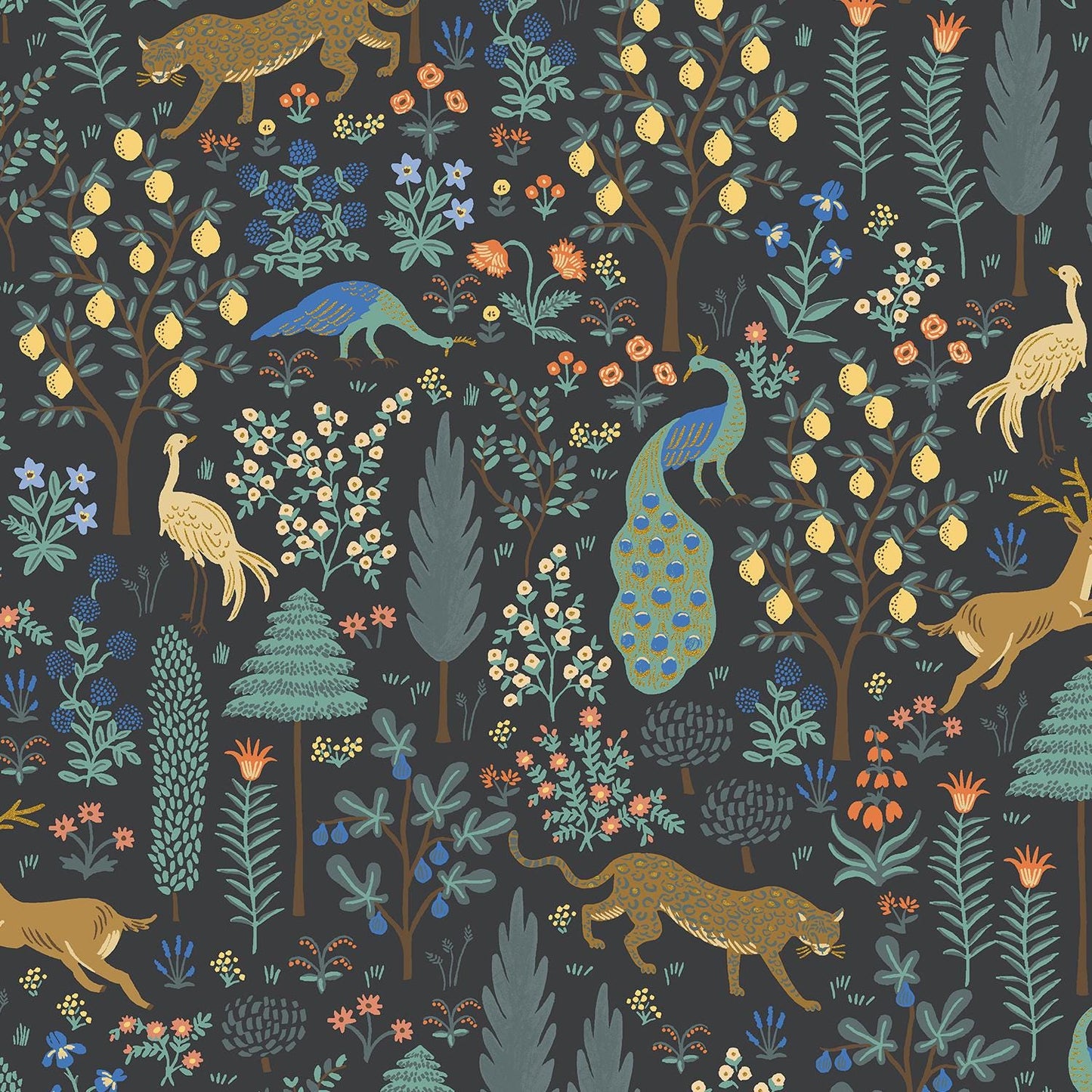 Rifle Paper Co. - Camont - Menagerie - Black Metallic Fabric - Cotton+Steel