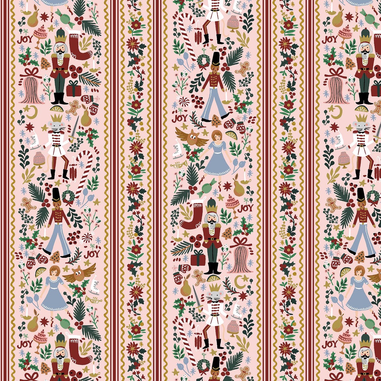 Rifle Paper Co. - Holly Jolly Nutcracker - Blush And Metallic Gold Metallic Fabric - Holiday Classics - Cotton+Steel