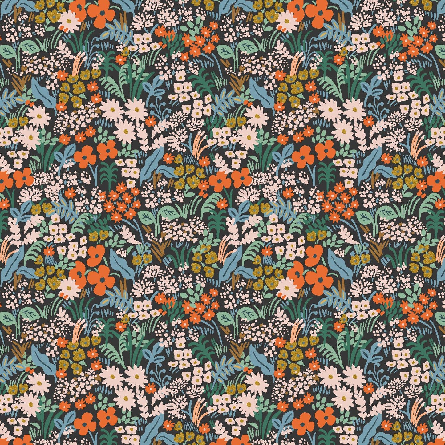 Rifle Paper Co. -  Bon Voyage - Meadow Black Multi Metallic Fabric -  Cotton+Steel