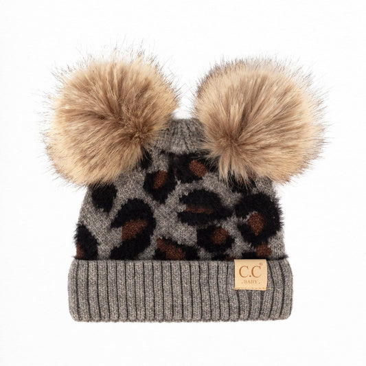 Baby Beanie in Grey Leopard    || Fits Size NB - 9 Months || (Head Circumference 13" - 17")