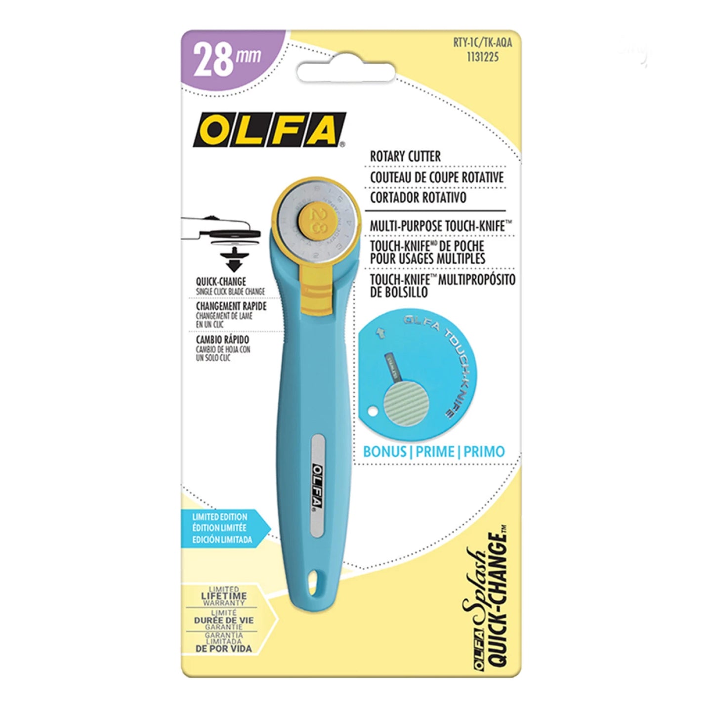 OLFA 28mm Aqua Quick Change Rotary Cutter & Bonus Touch Knife # 1131225