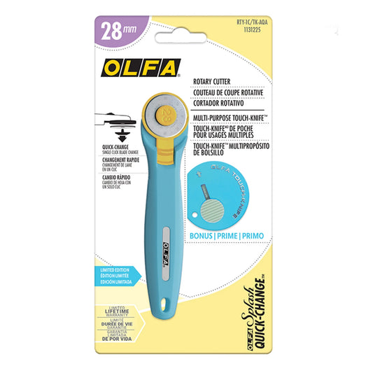 OLFA 28mm Aqua Quick Change Rotary Cutter & Bonus Touch Knife # 1131225
