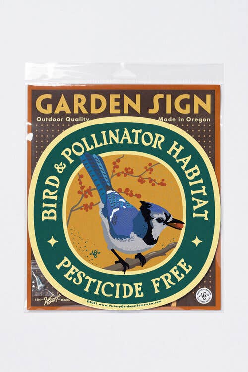 Bluejay Bird & Pollinator Habitat - Garden Sign: Wood Stake Not Included