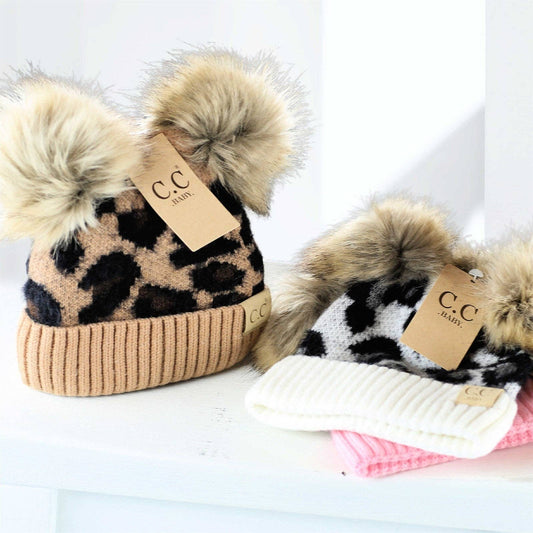 Kids Leopard Beanie in Ivory || Fits Size 1T - 4T || (Head Circumference 17" - 20”)