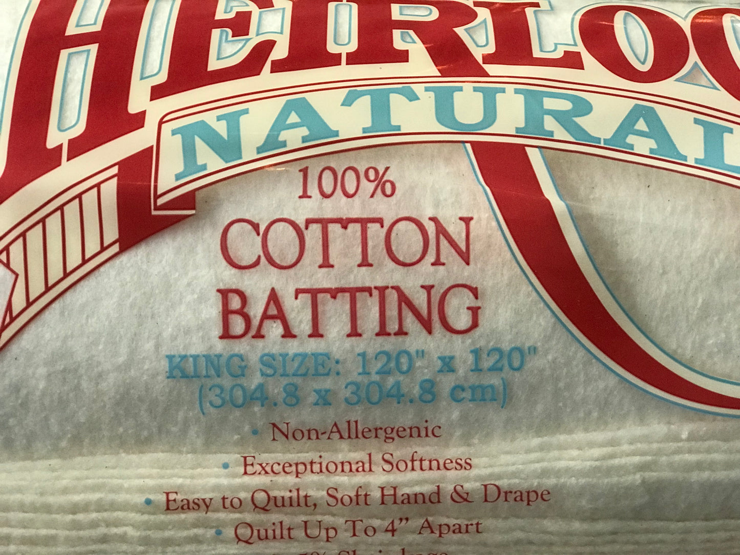 Queen Size Batting Heirloom Natural Unbleached Cotton with Scrim 90in x 108in # HHNS90