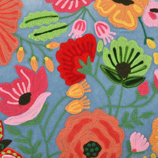 Floral Soft Blue Velvet Pillow 18X28" - Single
