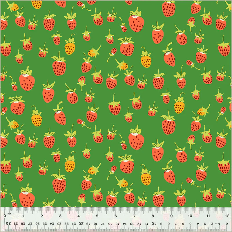 Heather Ross - Green Strawberries Cotton - Studio Edit