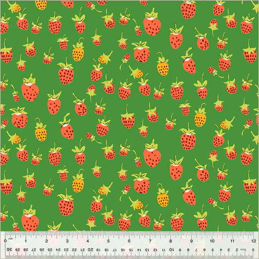 Heather Ross - Green Strawberries Cotton - Studio Edit