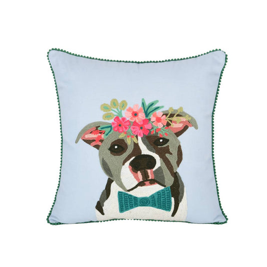 Pitbull Dog with Flower Crown Pillow 18X18" - Single