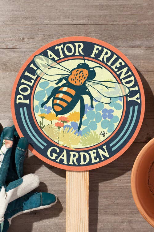 Bee Pollinator Friendly - Garden Sign: Wood Stake Not Included