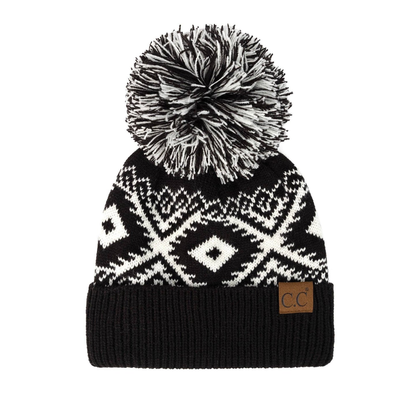 Youth/Adult CC Aztec Print Beanie in Black and White
