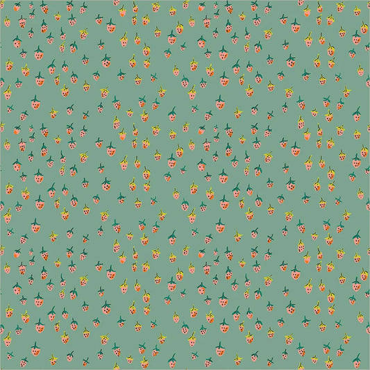 Heather Ross - Field Strawberries Teal Cotton - Heather Ross Favorites