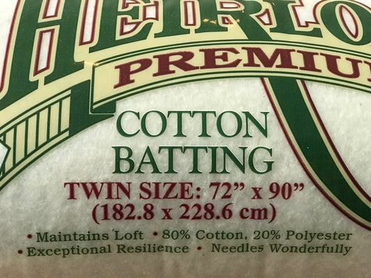 Twin Size Batting Heirloom Premium 80% Cotton 20% Polyester 72in x 90in # HHL72
