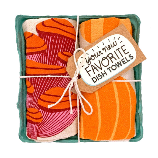 FALL FEAST (Mushroom, Gourd / Pumpkin) - Tea Towel Set of 2