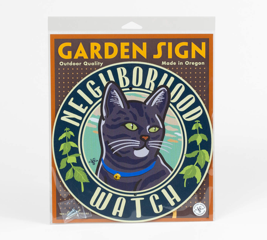 Neighborhood Watch Grey Tabby- Garden Sign: Wood Stake Not Included