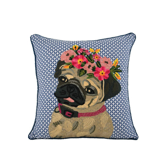 Pug Embroidered Pillow 18x18" - Single