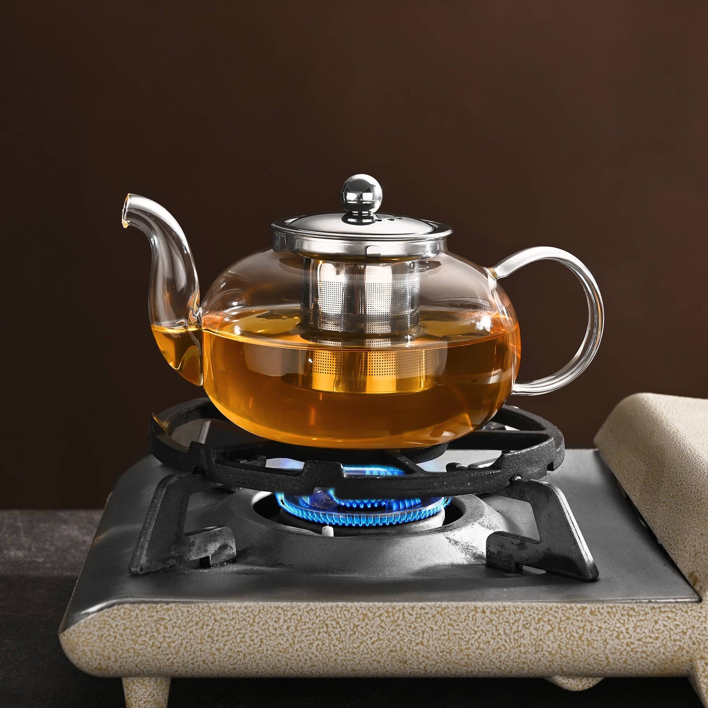 Fox Run Glass Teapot with Infuser, 4 Cup Clear Tea Pot