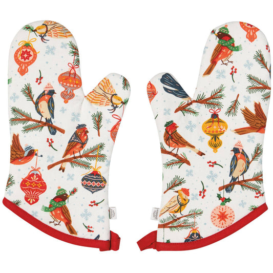 Season's Tweetings Chritmas Oven Mitts Set of 2: Multi-Colored