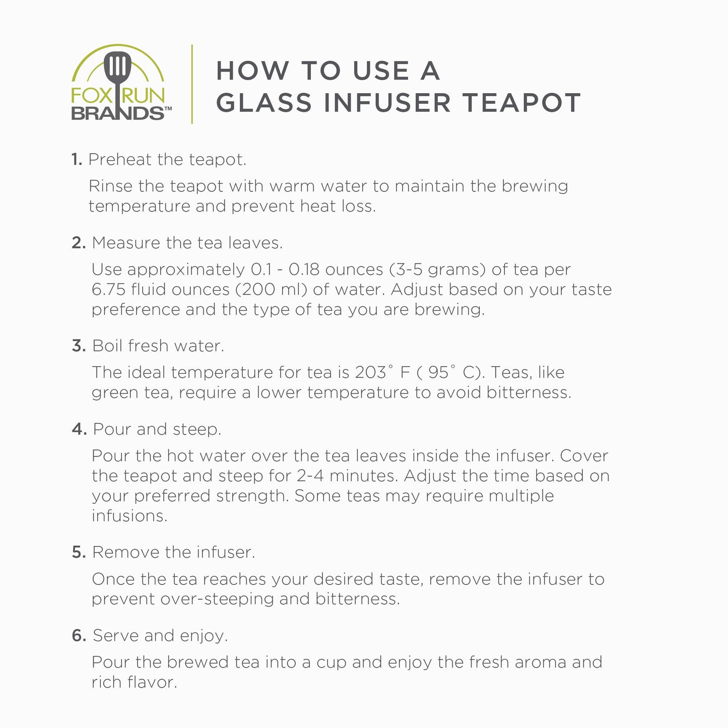 Fox Run Glass Teapot with Infuser, 4 Cup Clear Tea Pot