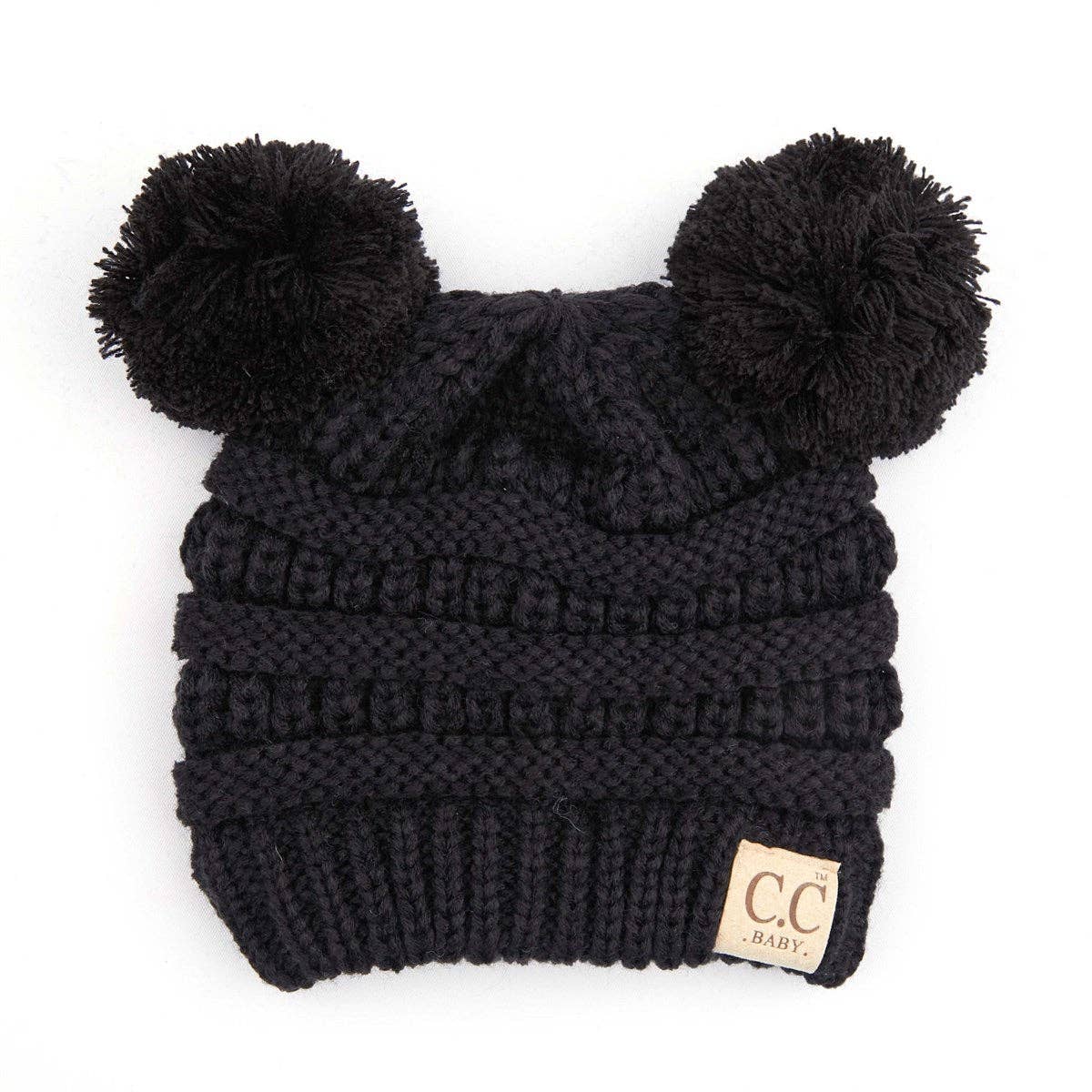 Baby Pom Beanie in Black || Fits Size NB - 9 Months || (Head Circumference 13" - 17")