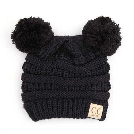 Baby Pom Beanie in Black || Fits Size NB - 9 Months || (Head Circumference 13" - 17")
