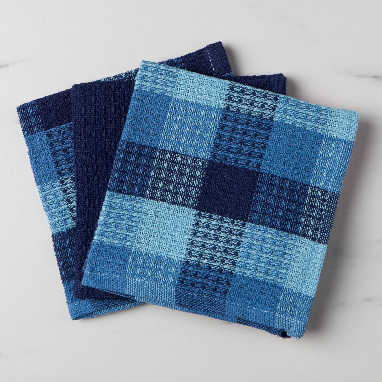 Check Indigo Waffle Dishcloths Set of 3