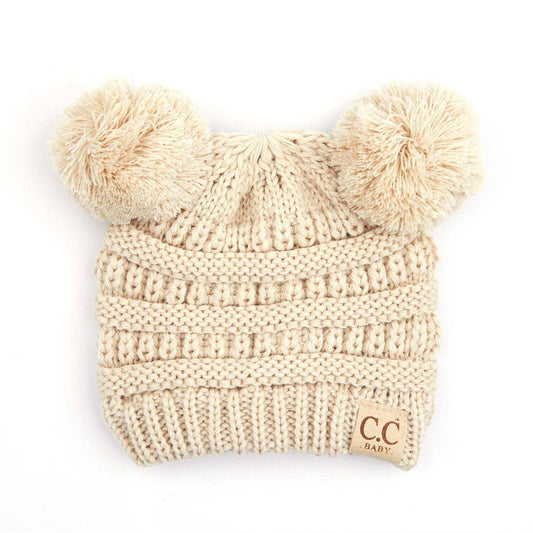 Baby Pom Beanie in Beige || Fits Size NB - 9 Months || (Head Circumference 13" - 17")