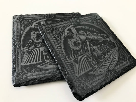 Train Coaster - Black Slate Stone - Sold as Singles