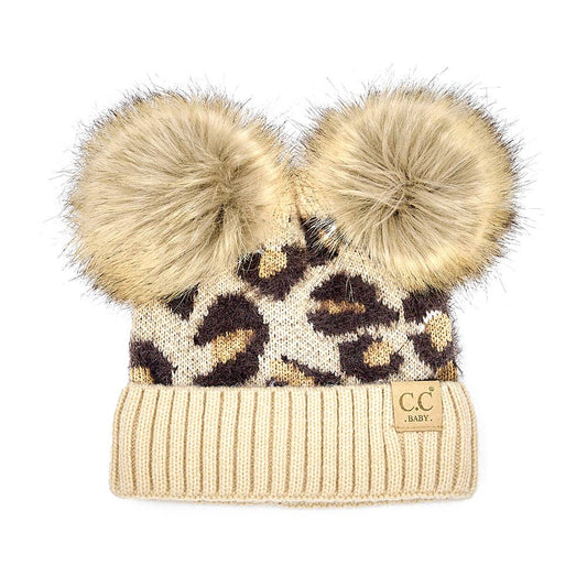 Baby Beanie in Beige Leopard Print   || Fits Size NB - 9 Months || (Head Circumference 13" - 17")