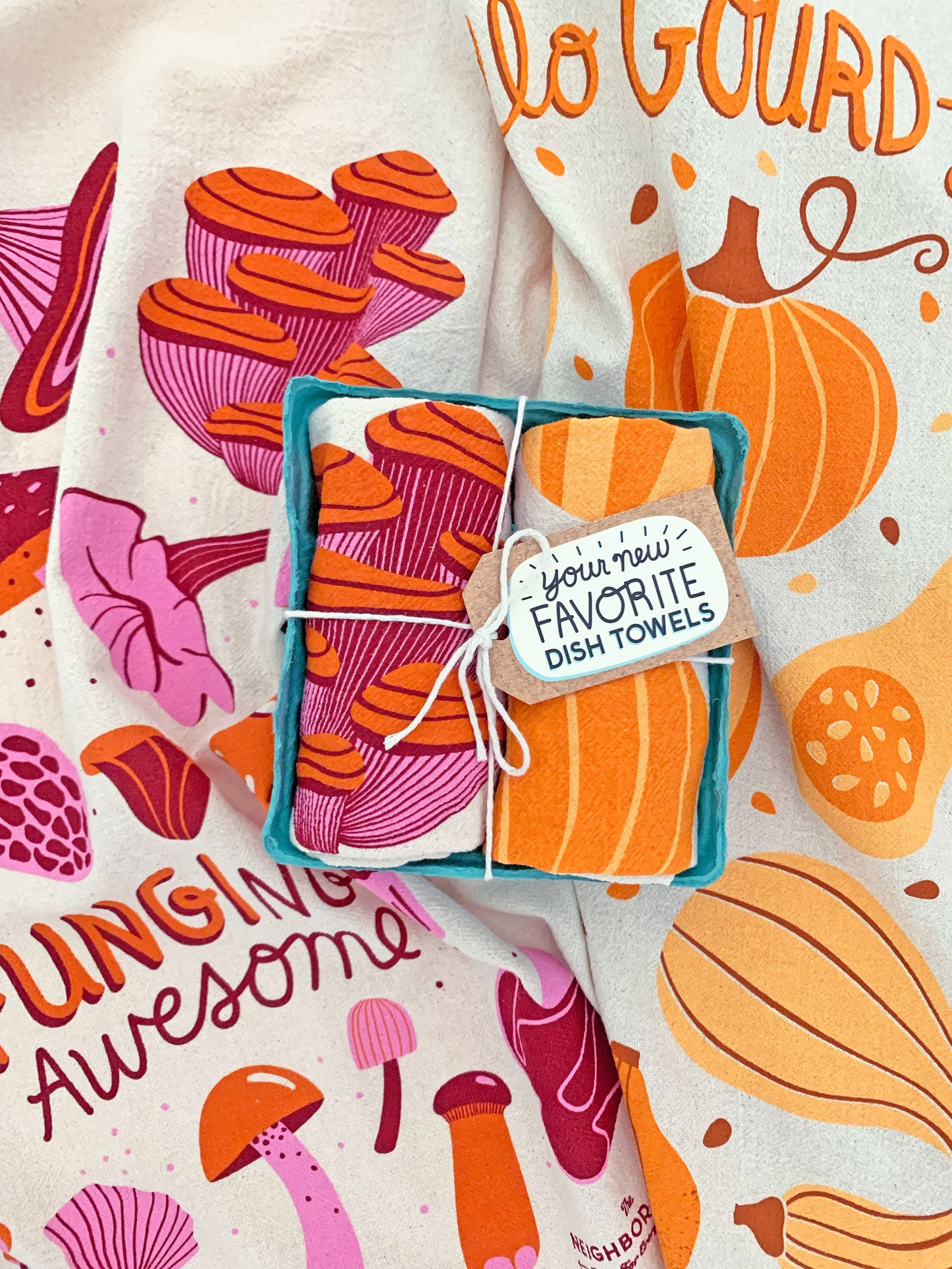 FALL FEAST (Mushroom, Gourd / Pumpkin) - Tea Towel Set of 2