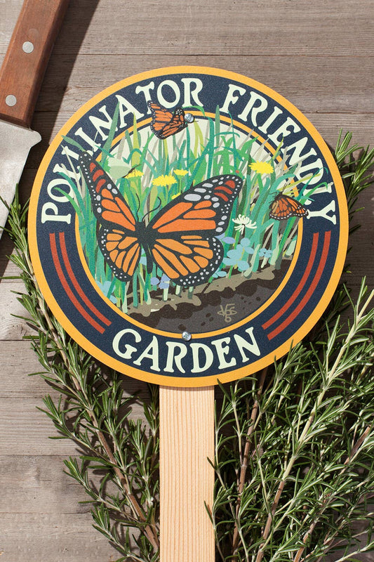 Butterfly Pollinator Friendly - Garden Sign: Wood Stake Not Included