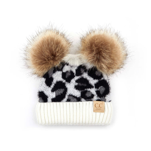 Kids Leopard Beanie in Ivory || Fits Size 1T - 4T || (Head Circumference 17" - 20”)