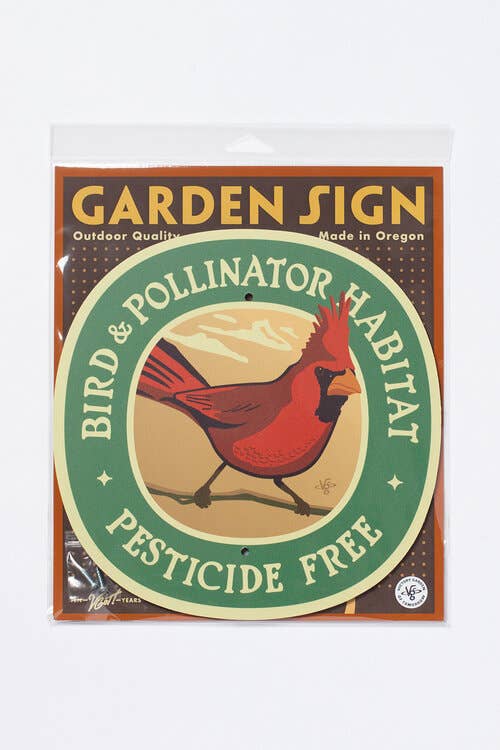 Cardinal Bird & Pollinator Habitat - Garden Sign: Wood Stake Not Included