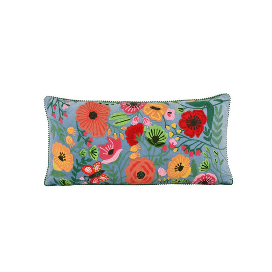 Floral Soft Blue Velvet Pillow 18X28" - Single