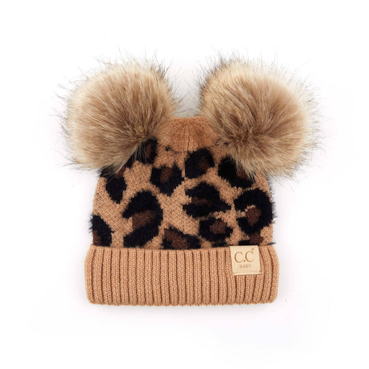 Baby Beanie in Latte Leopard Print || Fits Size NB - 9 Months || (Head Circumference 13" - 17")